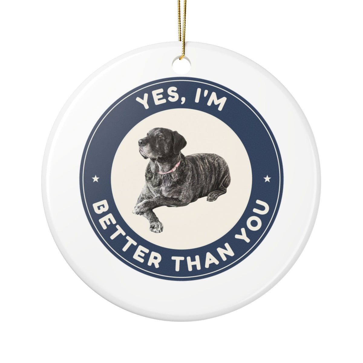 Yes, I'm Better Than You | Fun Mastador Dog Lover Ceramic Christmas Ornament