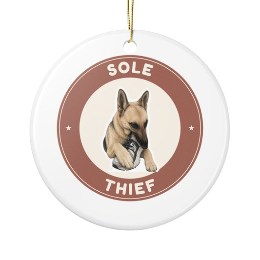 Sole Thief | Fun German Shepherd Dog Lover Ceramic Christmas Ornament